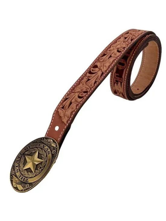 Size 66 Mens Belt Lone Star Buckle on Tooled Leather Belt Nubuck Floral - Picture 3 of 11